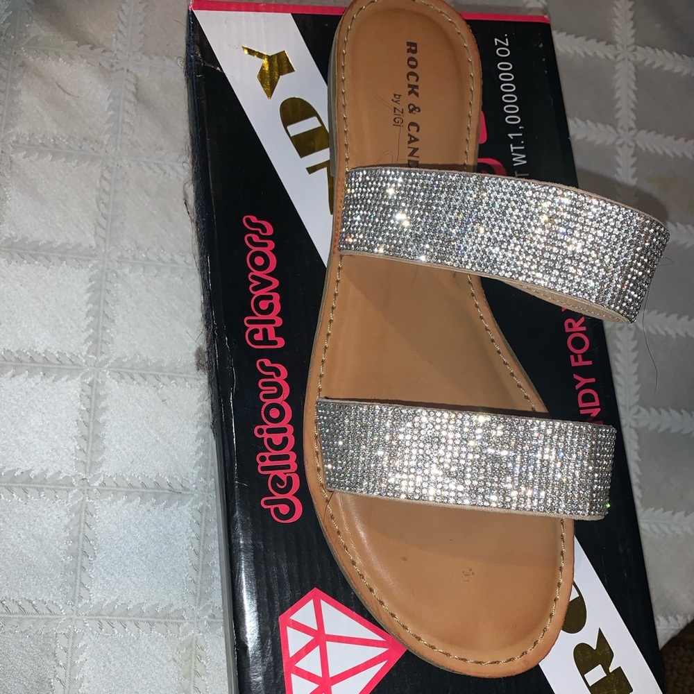 2 strap rhinestone sandals . Size 10. Worn once .